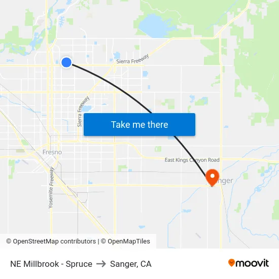 NE Millbrook - Spruce to Sanger, CA map