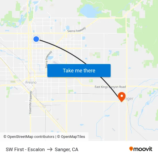 SW First - Escalon to Sanger, CA map