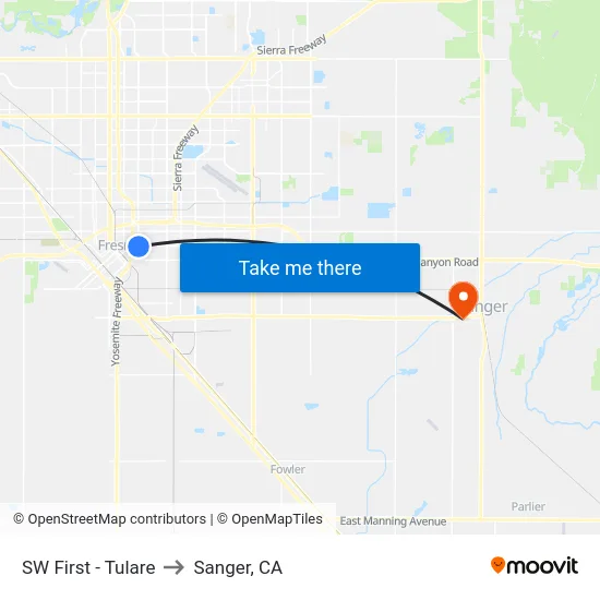 SW First - Tulare to Sanger, CA map