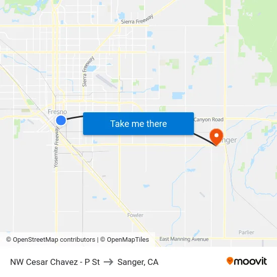 NW Cesar Chavez - P St to Sanger, CA map