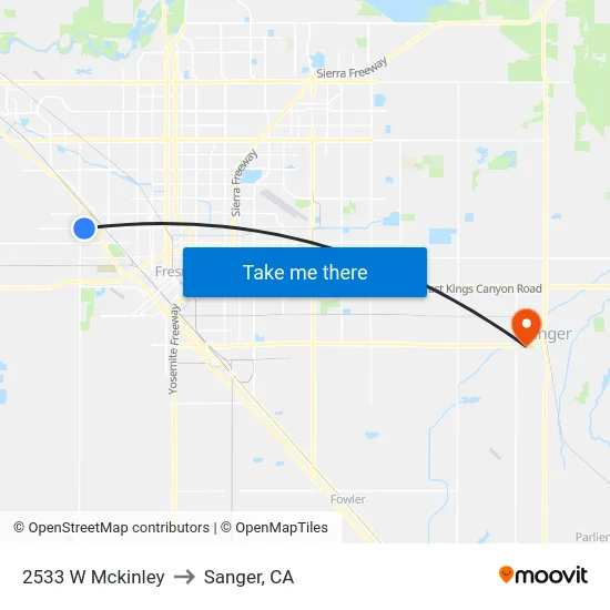 2533 W Mckinley to Sanger, CA map