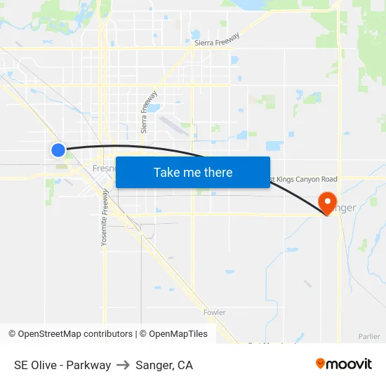 SE Olive - Parkway to Sanger, CA map