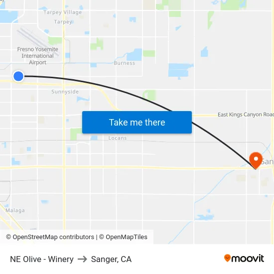 NE Olive - Winery to Sanger, CA map