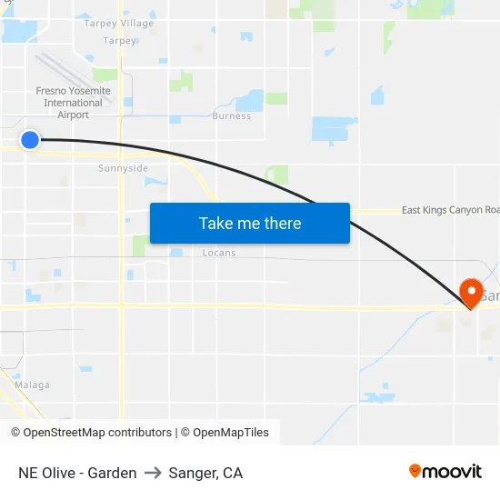 NE Olive - Garden to Sanger, CA map