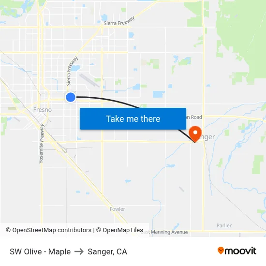 SW Olive - Maple to Sanger, CA map