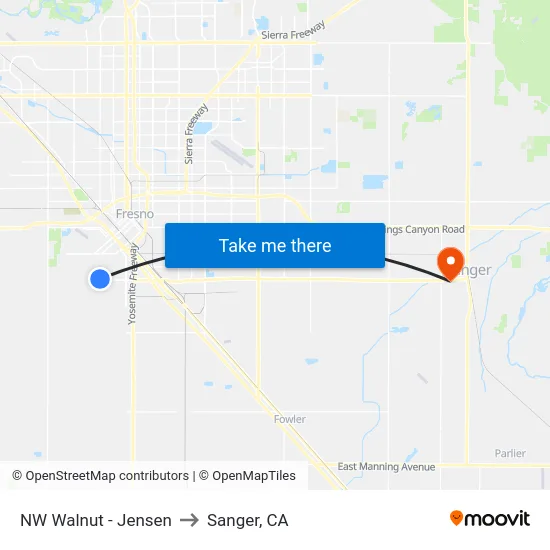 NW Walnut - Jensen to Sanger, CA map