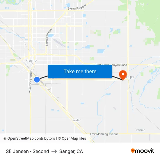 SE Jensen - Second to Sanger, CA map