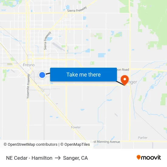 NE Cedar - Hamilton to Sanger, CA map