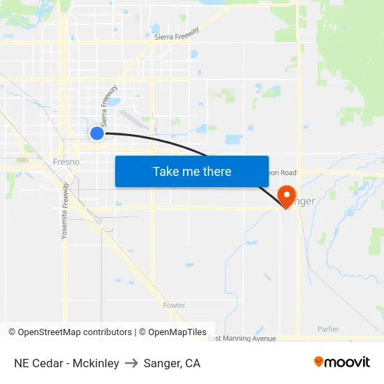 NE Cedar - Mckinley to Sanger, CA map