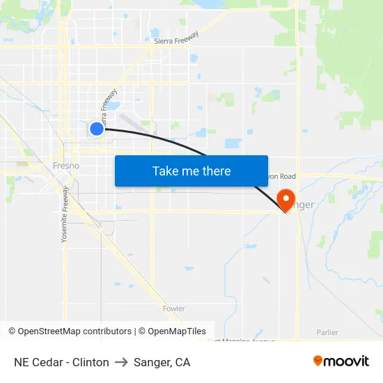 NE Cedar - Clinton to Sanger, CA map