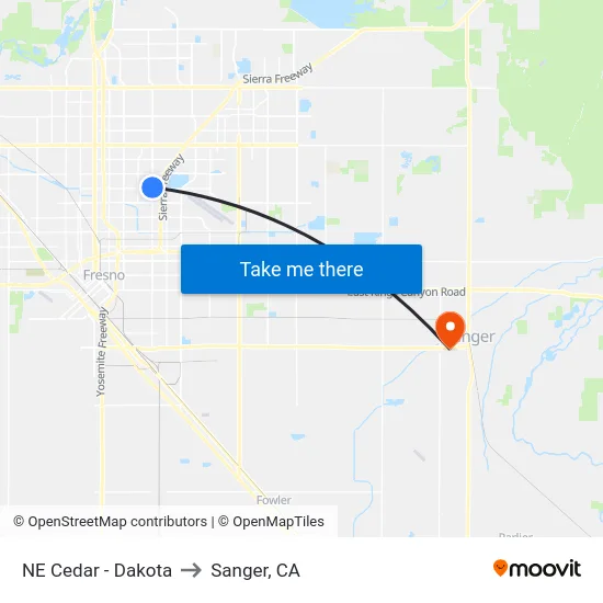 NE Cedar - Dakota to Sanger, CA map