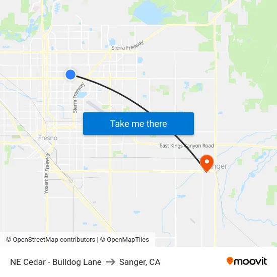 NE Cedar - Bulldog Lane to Sanger, CA map