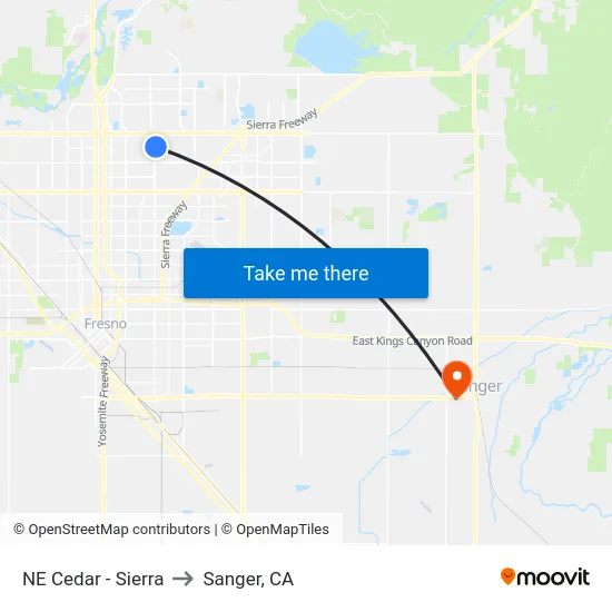 NE Cedar - Sierra to Sanger, CA map