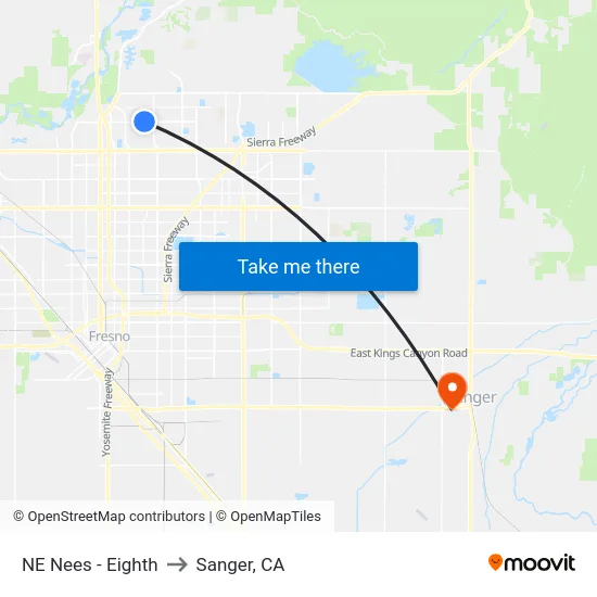 NE Nees - Eighth to Sanger, CA map