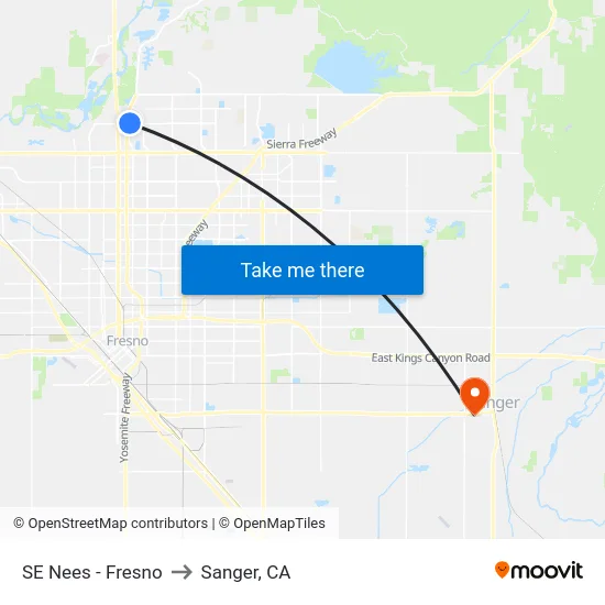 SE Nees - Fresno to Sanger, CA map