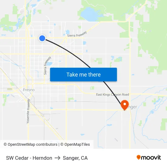 SW Cedar - Herndon to Sanger, CA map