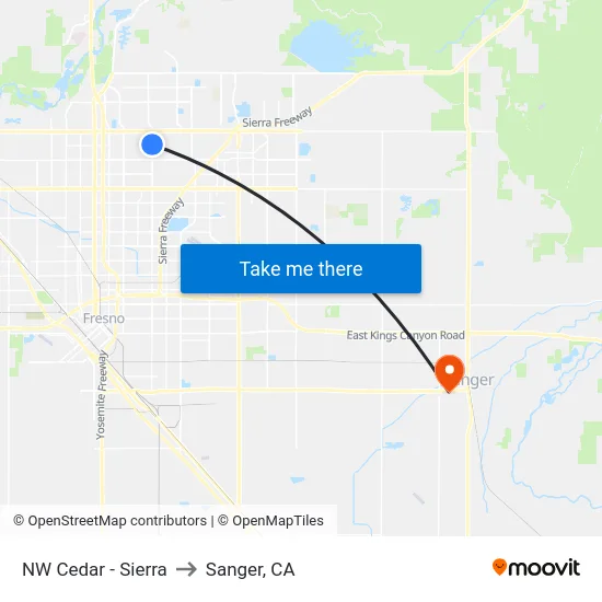 NW Cedar - Sierra to Sanger, CA map
