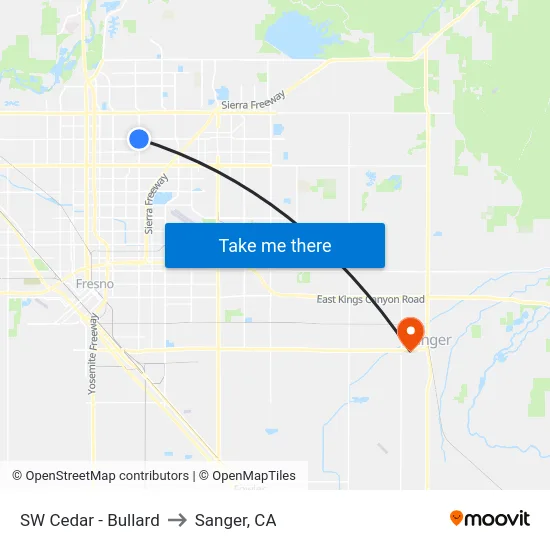 SW Cedar - Bullard to Sanger, CA map