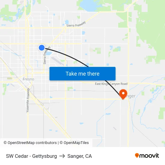 SW Cedar - Gettysburg to Sanger, CA map