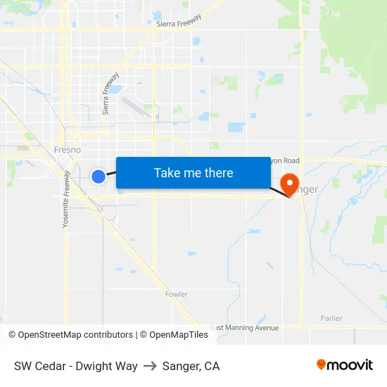 SW Cedar - Dwight Way to Sanger, CA map