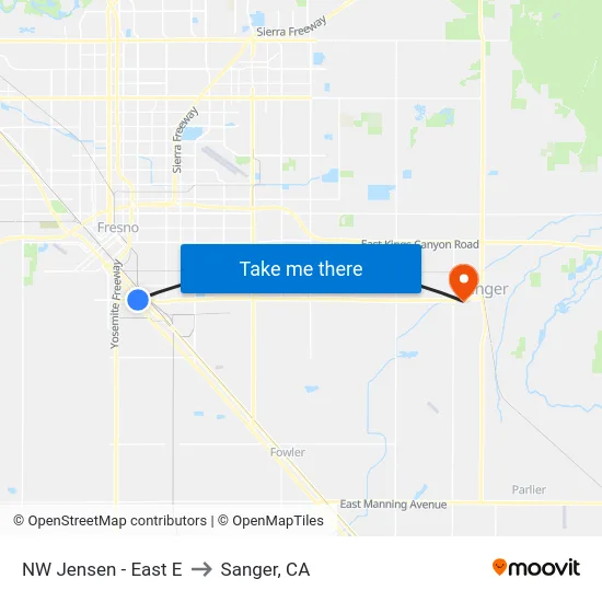 NW Jensen - East E to Sanger, CA map