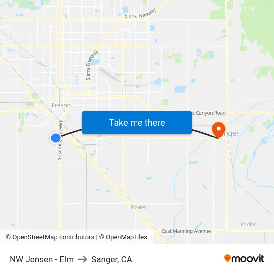 NW Jensen - Elm to Sanger, CA map