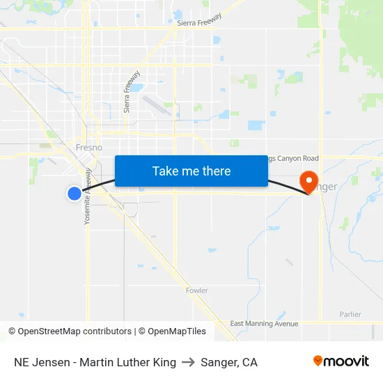 NE Jensen - Martin Luther King to Sanger, CA map