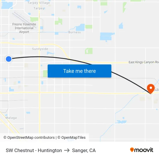 SW Chestnut - Huntington to Sanger, CA map