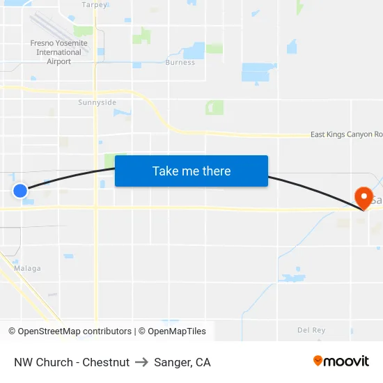 NW Church - Chestnut to Sanger, CA map