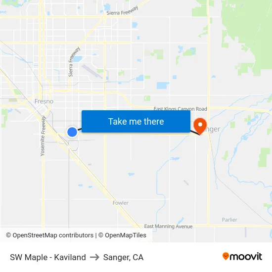 SW Maple - Kaviland to Sanger, CA map