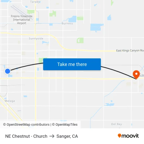 NE Chestnut - Church to Sanger, CA map