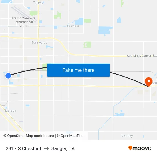 2317 S Chestnut to Sanger, CA map
