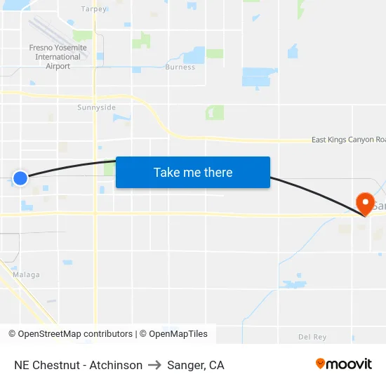 NE Chestnut - Atchinson to Sanger, CA map