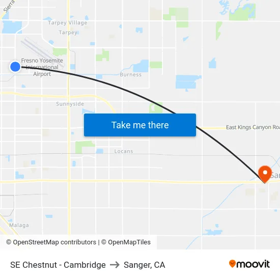 SE Chestnut - Cambridge to Sanger, CA map