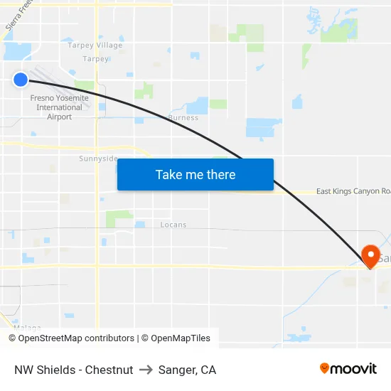 NW Shields - Chestnut to Sanger, CA map