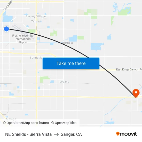 NE Shields - Sierra Vista to Sanger, CA map