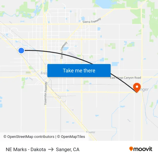 NE Marks - Dakota to Sanger, CA map