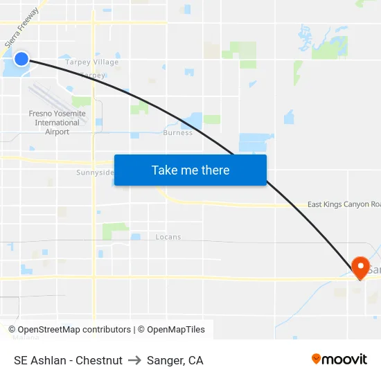 SE Ashlan - Chestnut to Sanger, CA map