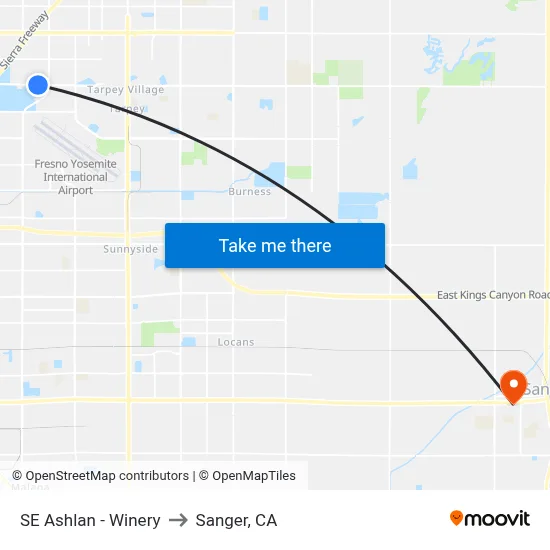 SE Ashlan - Winery to Sanger, CA map