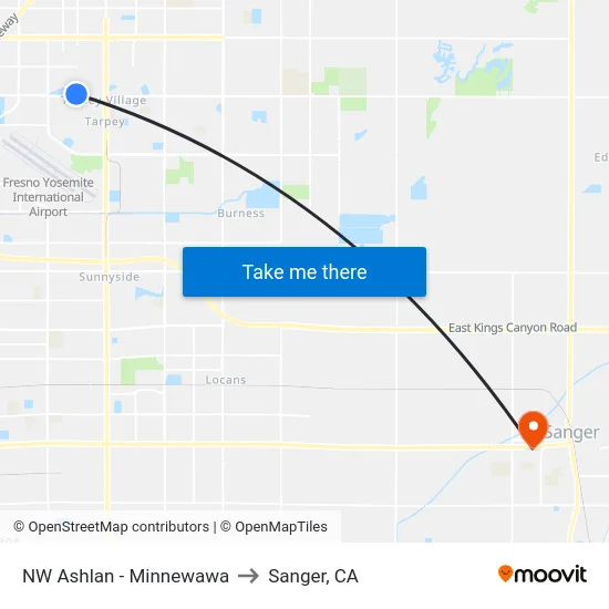 NW Ashlan - Minnewawa to Sanger, CA map
