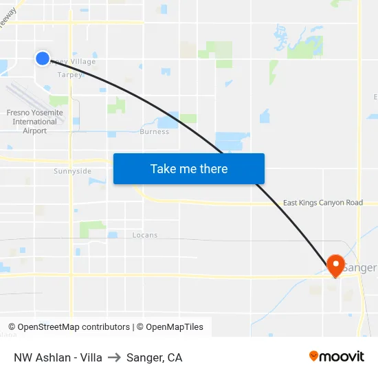 NW Ashlan - Villa to Sanger, CA map