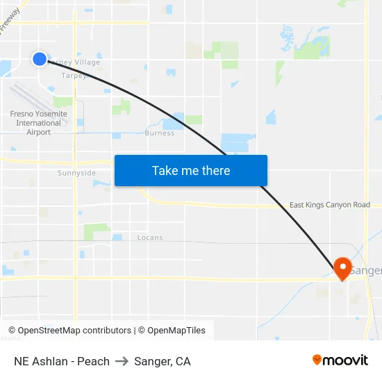 NE Ashlan - Peach to Sanger, CA map