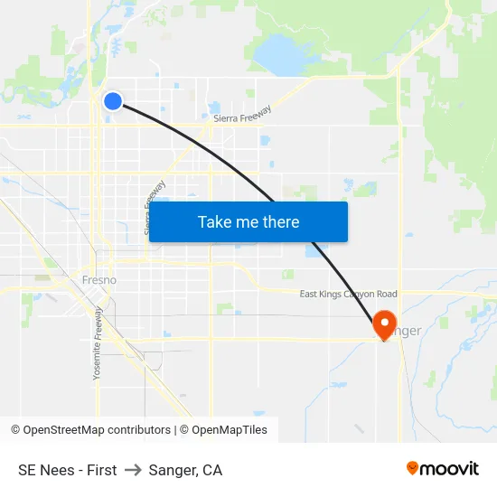 SE Nees - First to Sanger, CA map