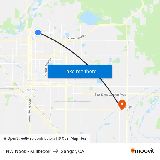 NW Nees - Millbrook to Sanger, CA map