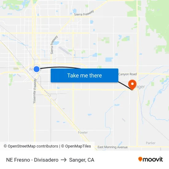 NE Fresno - Divisadero to Sanger, CA map