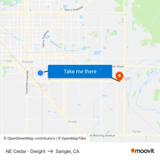 NE Cedar - Dwight to Sanger, CA map