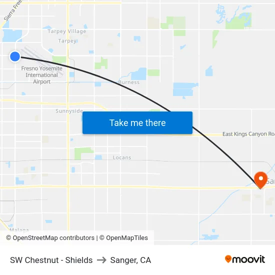 SW Chestnut - Shields to Sanger, CA map