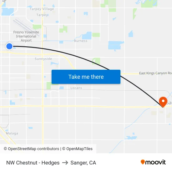 NW Chestnut - Hedges to Sanger, CA map