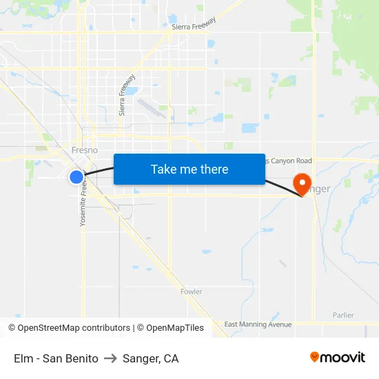 Elm - San Benito to Sanger, CA map