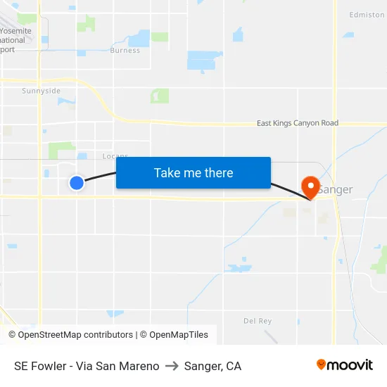 SE Fowler - Via San Mareno to Sanger, CA map